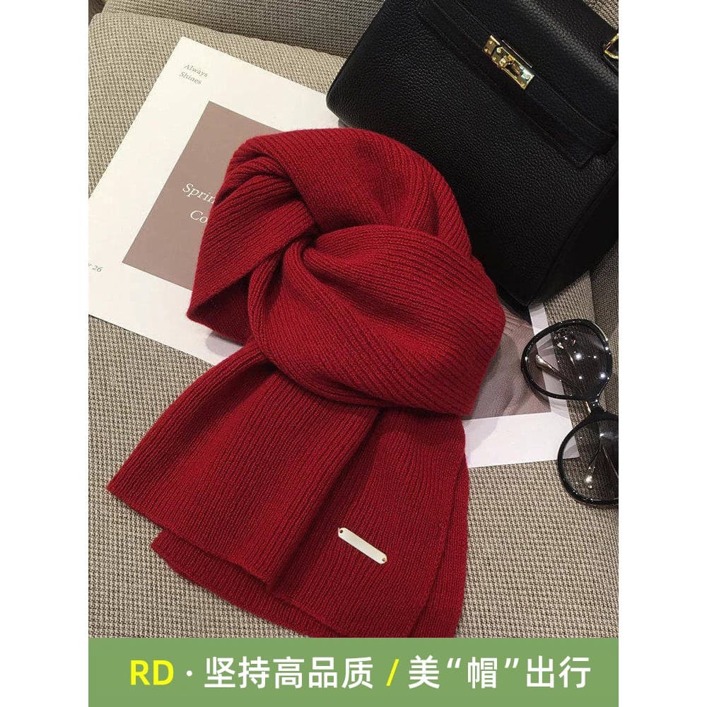 100% lã pura vermelho Benming ano cachecol de malha feminino inverno 2026 novo estilo quente engrossado casal babador