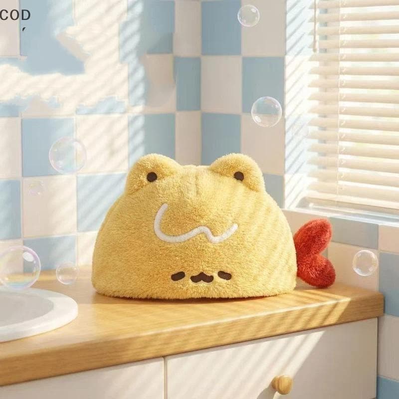 [gla] Touca De Banho Feminina Espessada De Secagem Rápida Absorvente Macio Camarão Frito Bordado Capa De Cabelo À Prova