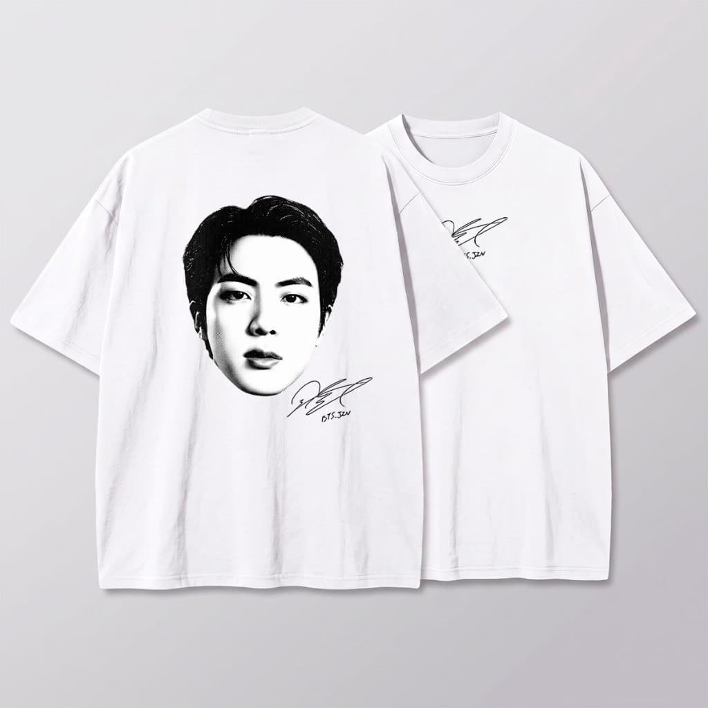 Camiseta Feminina BTS Jim Kim Seokjin Rosto Assinatura K-pop ARMY Streetwear Unissex Algodão