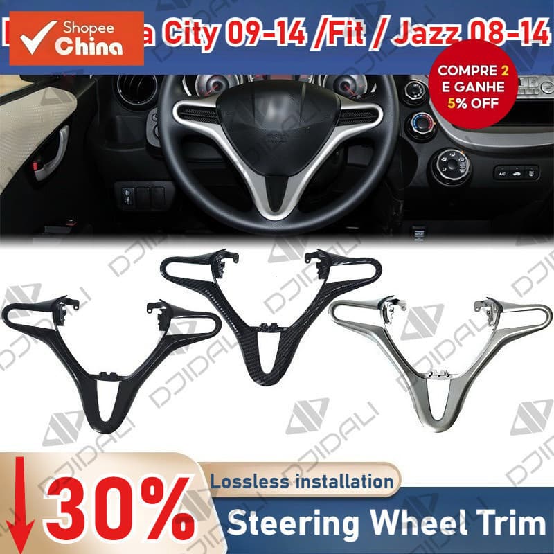 Para Honda City 2009-2014 Fit/Jazz 2008, Capa de Volante de Substituição em Estilo Fibra de Carbono QOP3