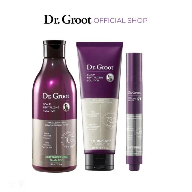 Dr.Groot Solução Revitalizante para o Couro Cabeludo Trio de Essenciais para Espessamento, Shampoo, Condicionador e Séru