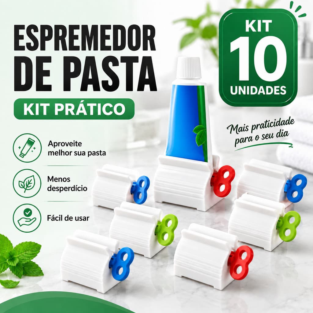 Kit 10 Espremedores de Pasta de Dente Giratório Evita Desperdício