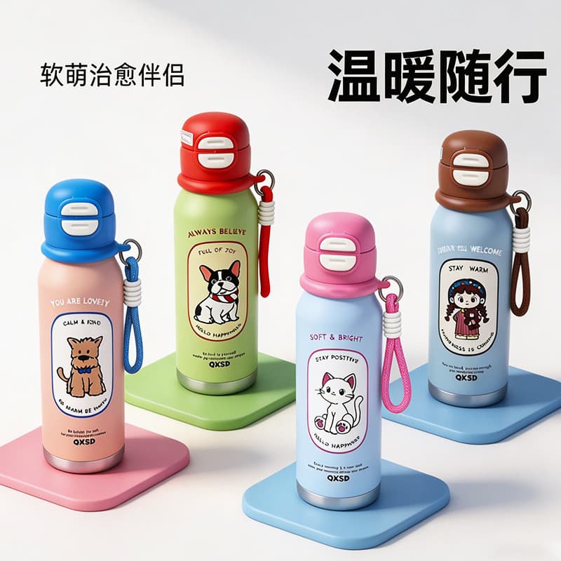 Copo térmico de aço inoxidável 500ml, copo de palha fofo para meninas, copo portátil de água fria, portátil diário