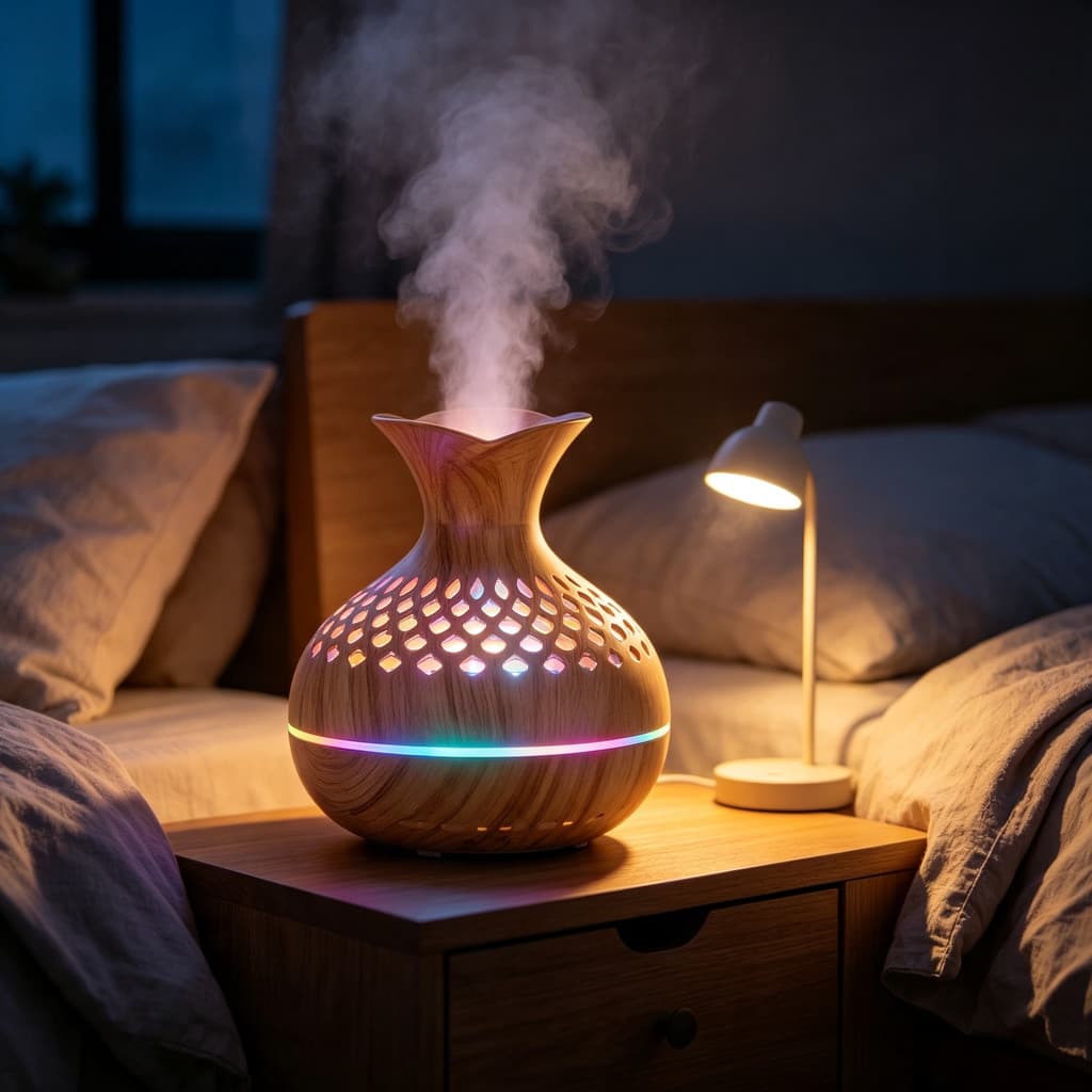 Difusor de Aromas Umidificador Estilo Madeira com Luz LED, USB, Aromaterapia e Decoração para Quarto e Sala