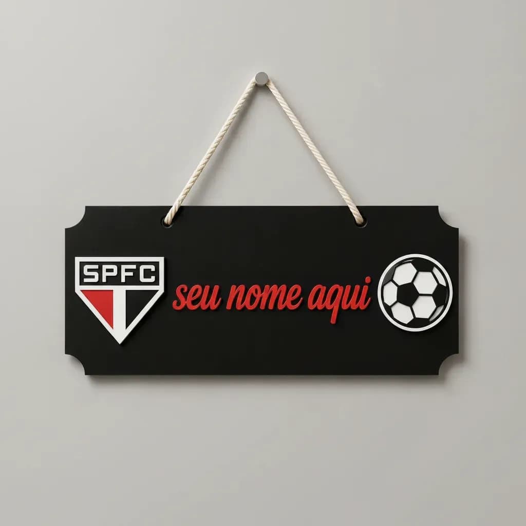 Placa Decorativa Tema Futebol São Paulo SPFC Personalizada com Nome
