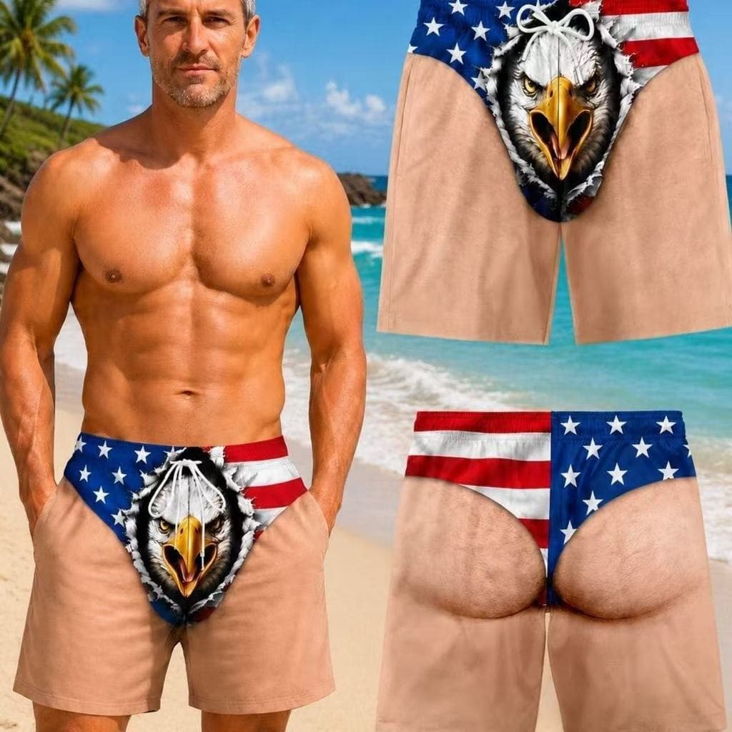 Bermuda de biquíni com estampa de águia engraçada, bermuda de praia casual e única com estampa de tubarão, calções de ba