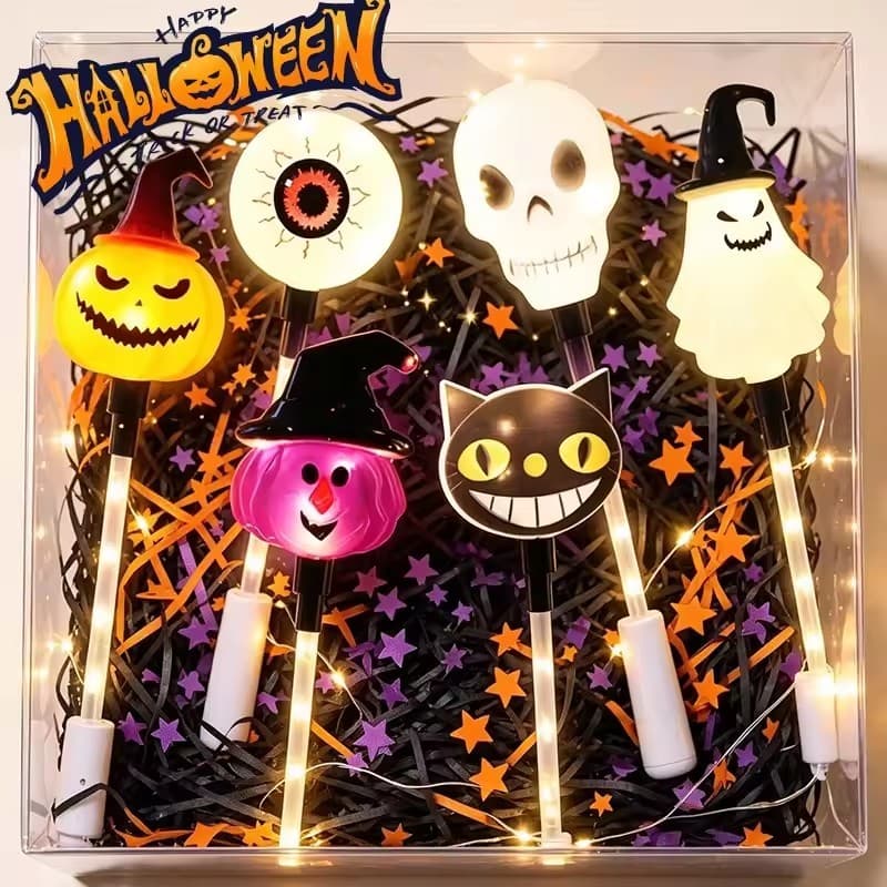 1/3 Pçs Halloween LED Light Up Varinha Crianças Portátil Brilhante Vara Abóbora Crânio Gato Preto Bateria Operado Decora