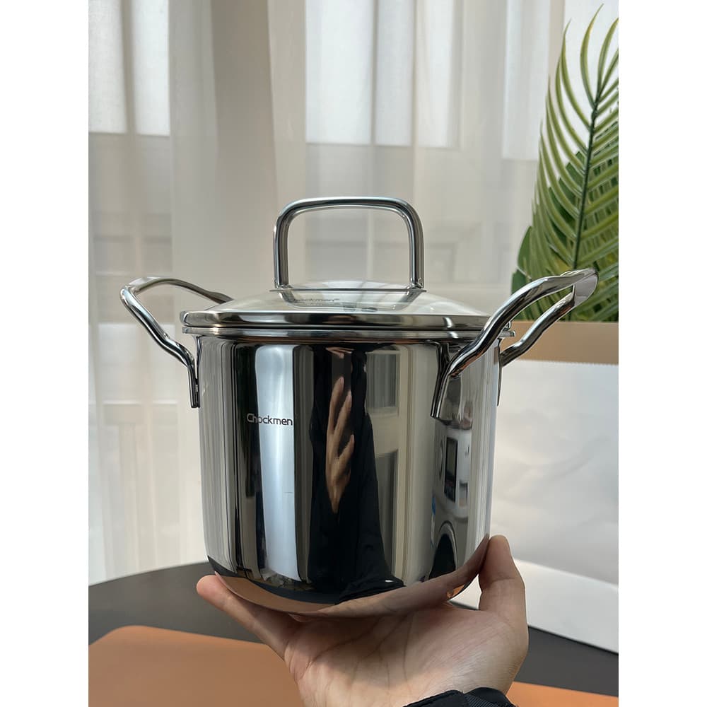 Chockmen18/10 panela profunda de aço inoxidável doméstica espessada pequena panela de sopa cozinhar macarrão fogão a gás