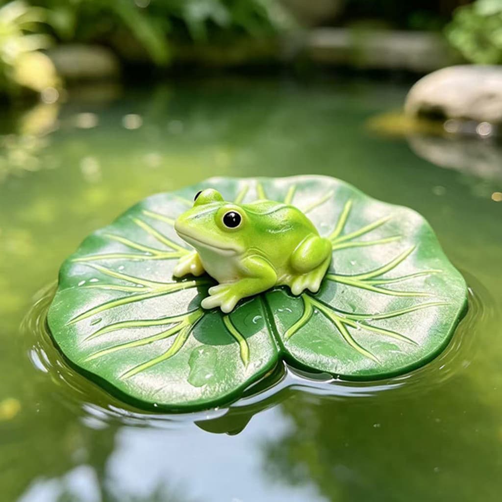 Decoração De Jardim À Prova D'água Fz , Sapo Flutuante Em Ornamento De Folha De Lótus , Piscina De Paisagem De Resina De