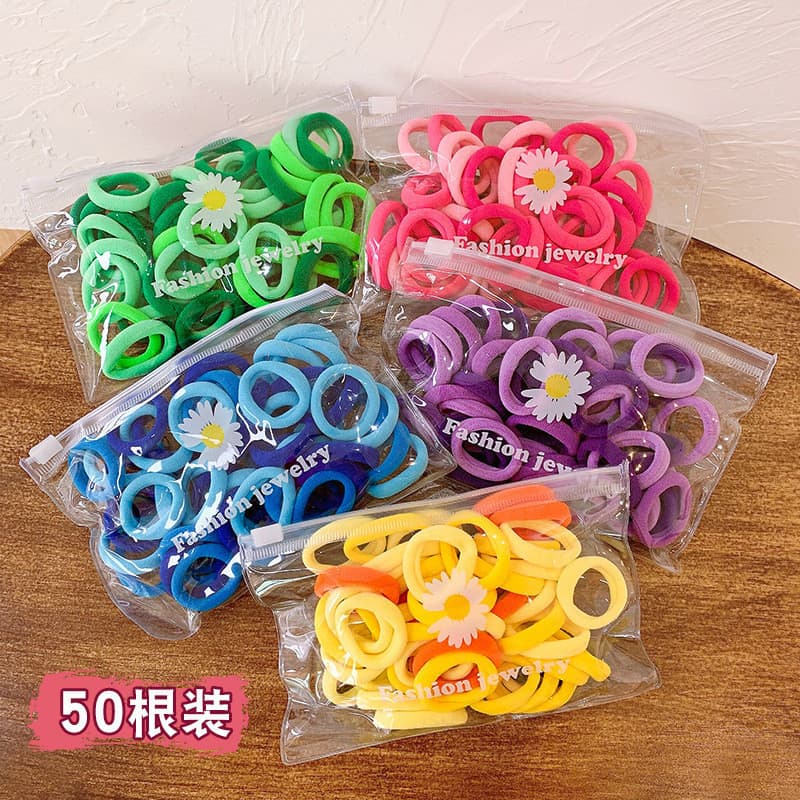 Cocar 50 crianças de alta elasticidade não machuca o cabelo Laço de cabelo colorido Laço de cabelo Acessórios de cabelo