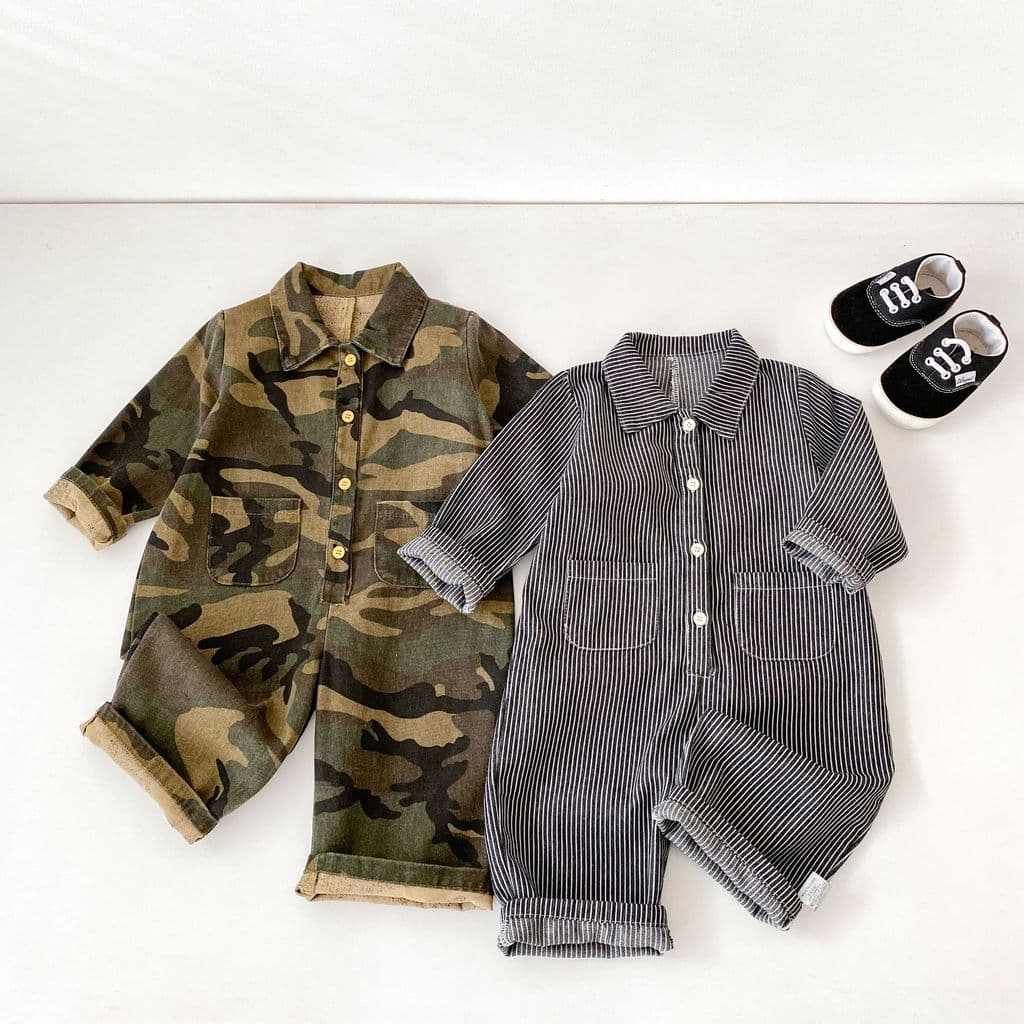 Crianças Denim macacão primavera outono meninos meninas macacão de manga comprida listrado lapela estilo solto camuflage