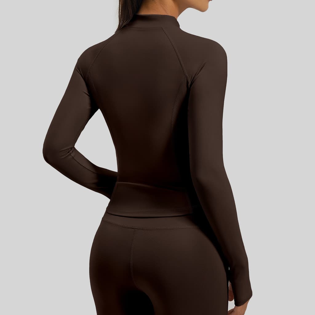Jaqueta de yoga com bolso lateral, roupa de fitness respirável e de corte justo, top esportivo de gola alta com zíper du