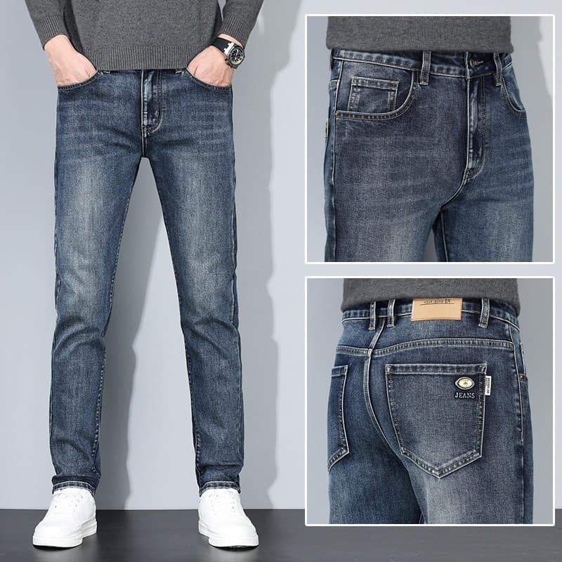 Verão azul Jeans masculino 2026 novo estilo fino-ajuste pés pequenos All-match estiramento masculino bonito Casual calça