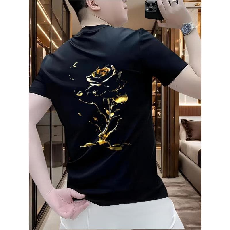 2025 camiseta masculina de manga curta de venda quente Street Wear moda única impressa rosa dourada Casual verão High-En