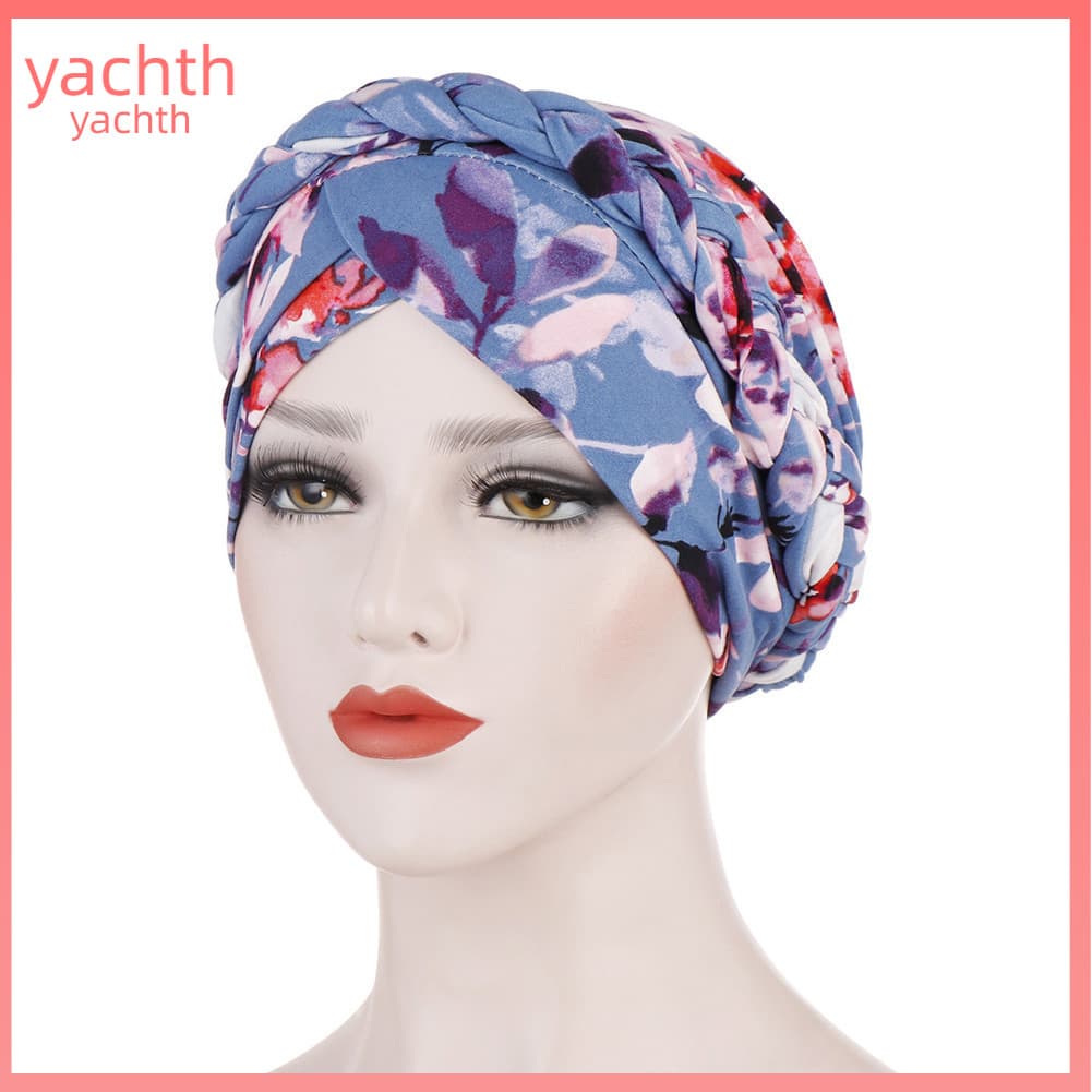 Iate | Chic Feminino Estampa Floral Elástico Lenço De Cabeça Turbante Chapéu Câncer Quimio Boné Para Perda De Cabelo