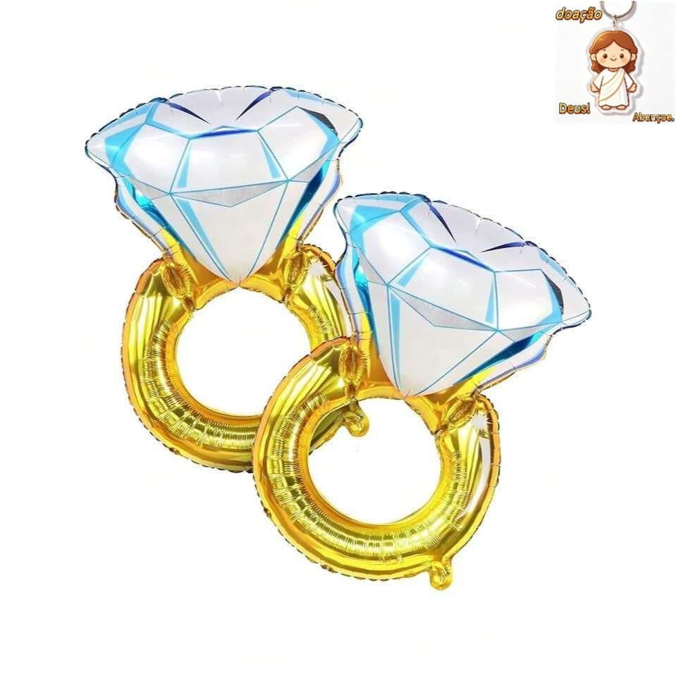 02 Balões de Aliança em Forma de Anel de Diamante Metálico para Noivado e Casamento 30cm