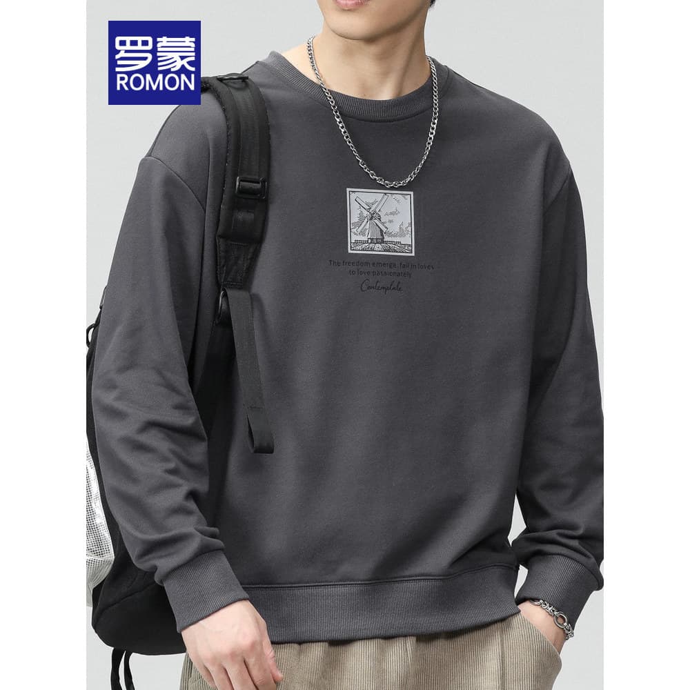 Lomon moletom masculino 2026 primavera outono novo estilo Street Wear solto em torno do pescoço pesado de manga comprida