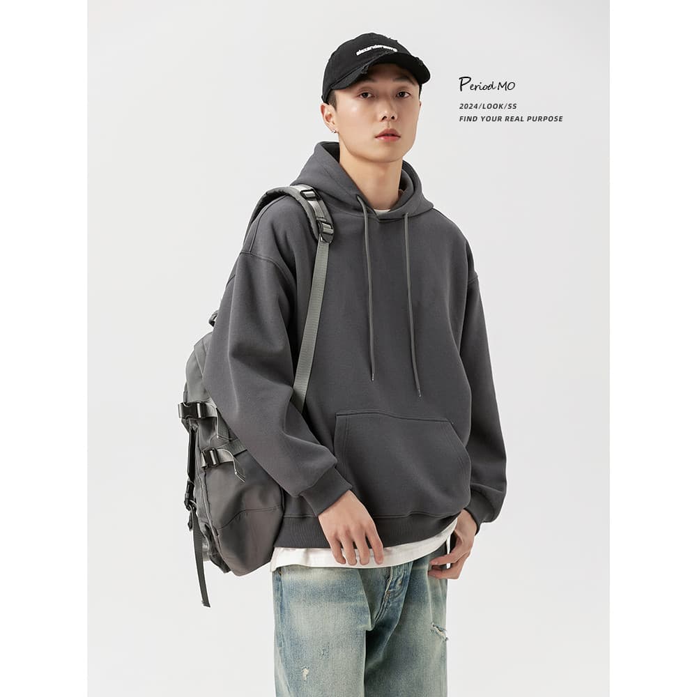 Americano pesado cor sólida moletom com capuz masculino Street Wear primavera outono All-Match solto esportes casal pulô