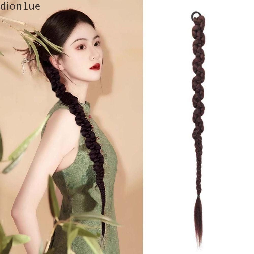 DION1UE Extensões De Cabelo Com Laços , Rabo De Cavalo Trançado Longo E Sintético , Natural