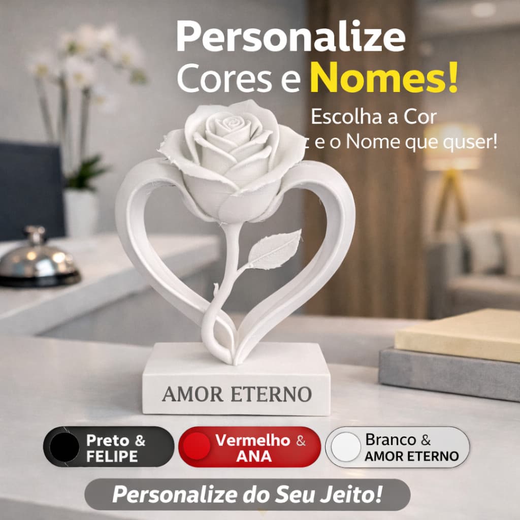 Enfeite Rosa Eu Te Amo | Personalize Nome e Cor | Presente para Namorados Rosa Eterna 3D com Nome |  estatua enfeite