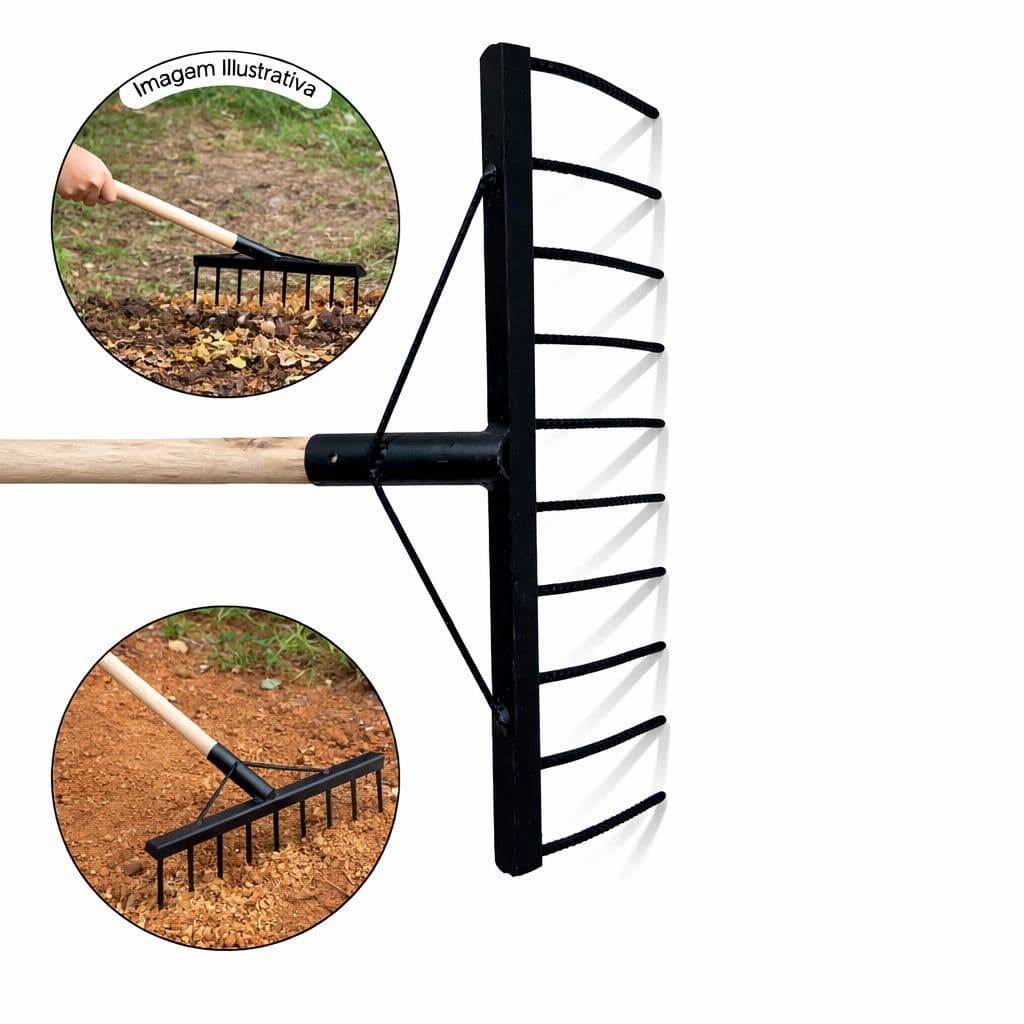 Rastelo Em Ferro 40cm Reforçado 9 Dentes Limpeza Jardim
