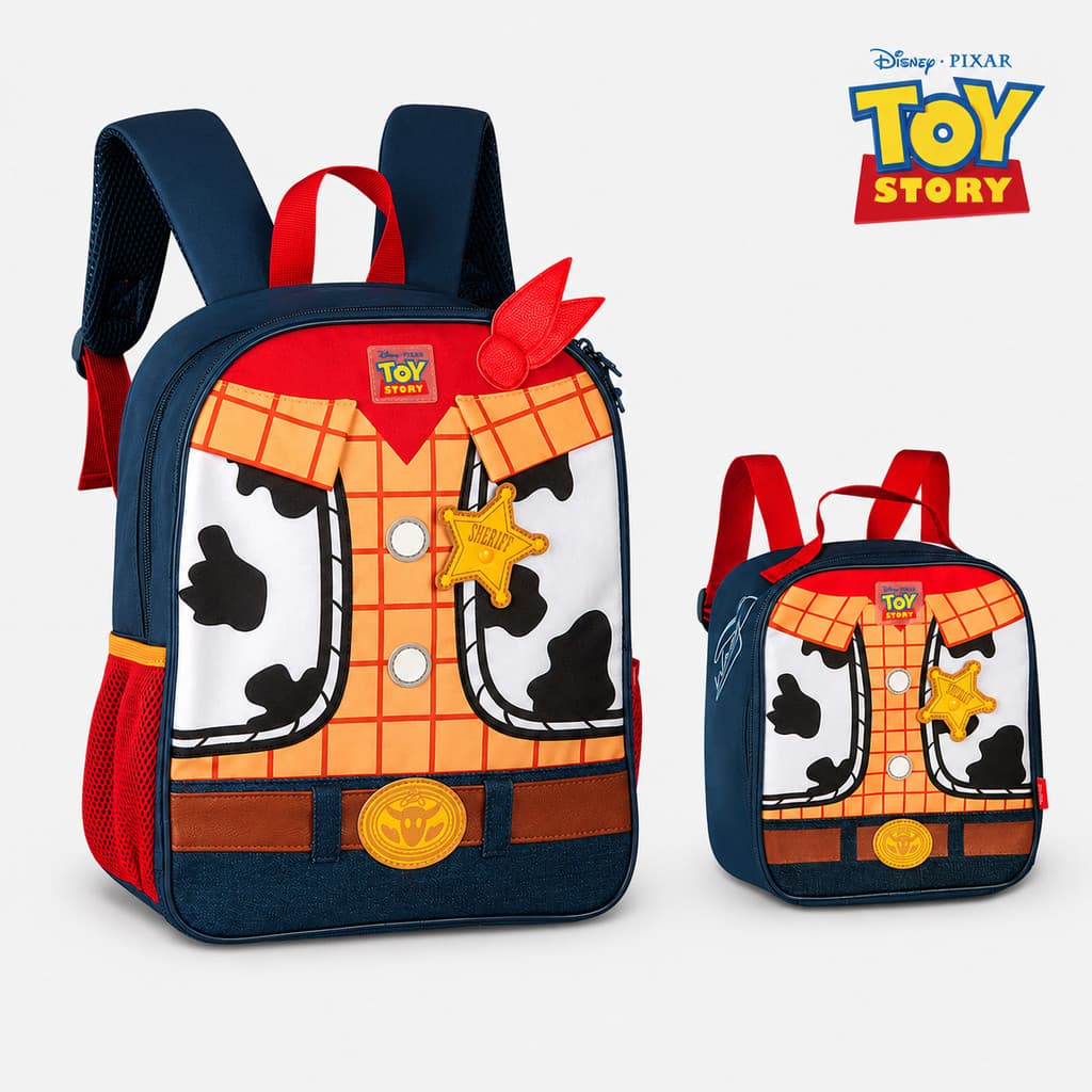 Mochila + Lancheira Toy Story Woody Buzz Infantil Lançamento Original Disney Clio Style