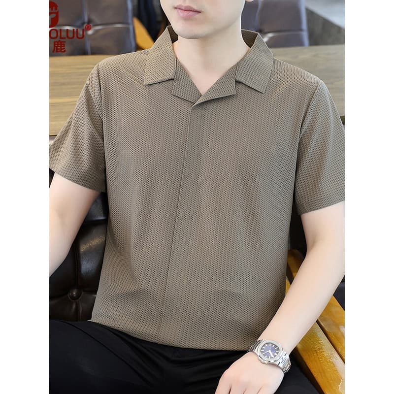 Verão estilo Retro masculino gelo seda sem costura Jacquard tecido saco terno de manga curta camiseta novo país na moda