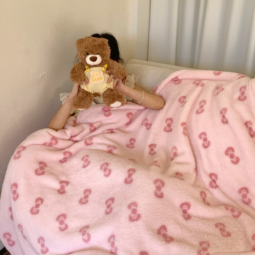 Cobertor com laço rosa estilo ins, cobertor de lã Polar doce, cobertor Casual de lã de leite, cobertor quente para escri