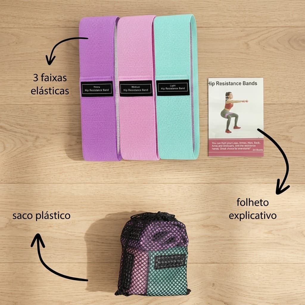 Faixa Elástica de Tecido Espesso 3 Níveis Carga Min i Band Antiderrapante Bag