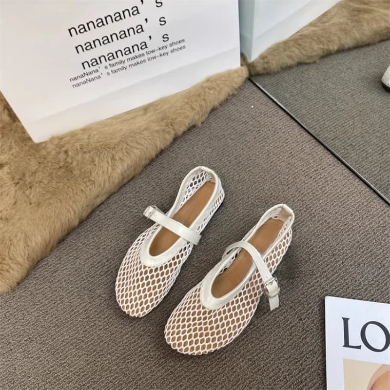 Sapatilhas de Verão Femininas em Malha Respirável, Estilo Mary Jane, Sapatilhas Vintage com Fivela Elegante, Sapatos de