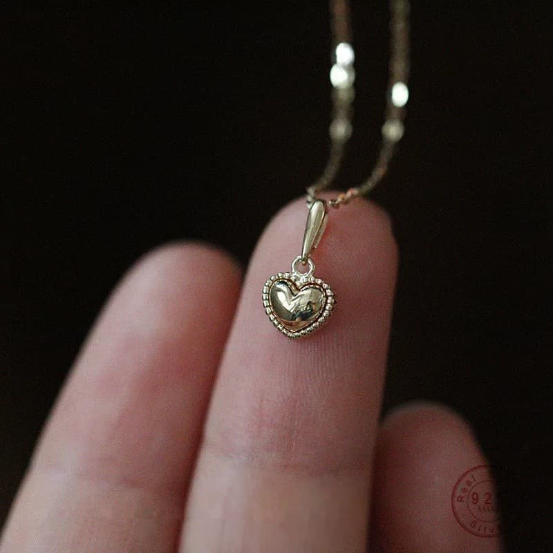 925 Prata Esterlina 14k Banhado A Ouro Simples Delicado Coração Pingente Colar Moda Feminina Bela Festa Jóias Acessórios