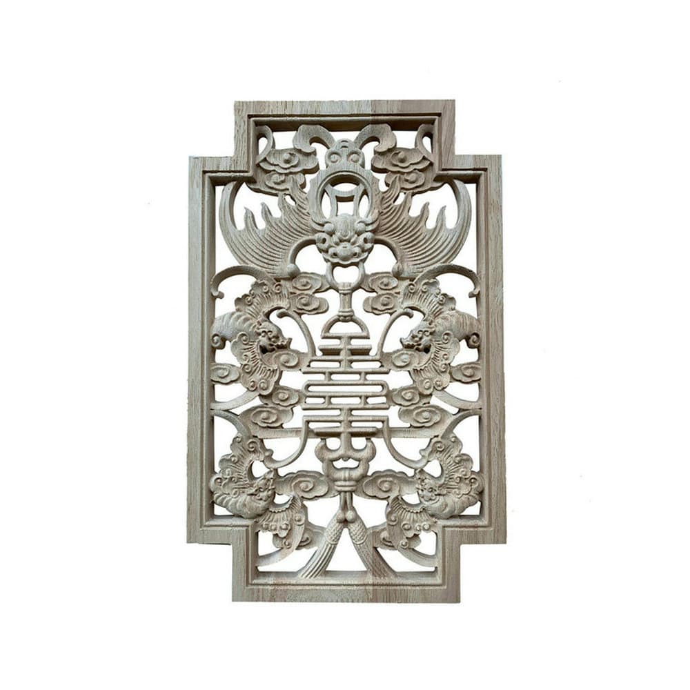 Alta 32*20 estilo chinês peça de flor de madeira maciça Dongyang escultura em madeira Wufu escultura decorativa peça de