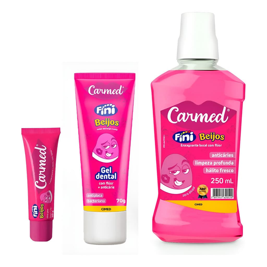 Protetor Labial Gel Dental Enxaguante Bucal Kit Carmed Higiene Bucal Limpeza Completa
