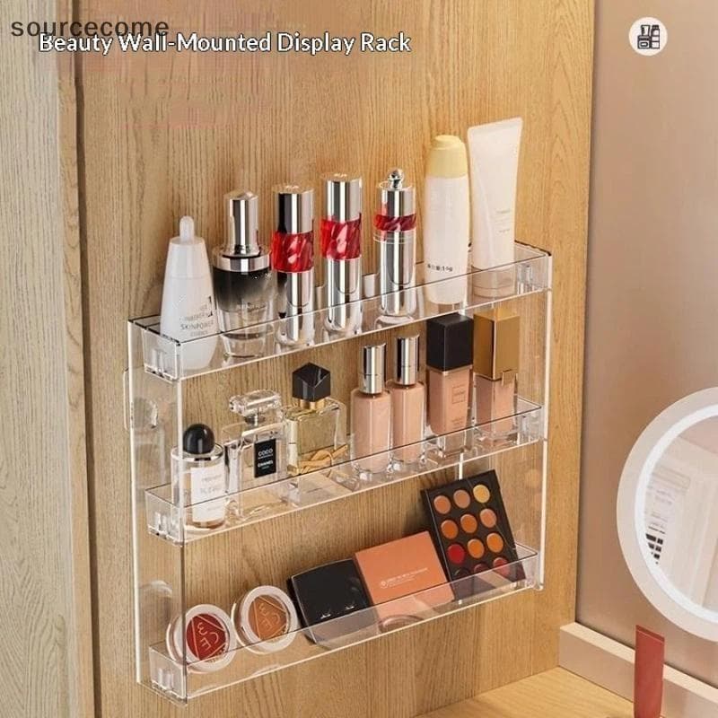 [sourcecome] Organizador De Maquiagem Montado Na Parede Em Acrílico Transparente , 3 Camadas , Grande Capacidade , Econo