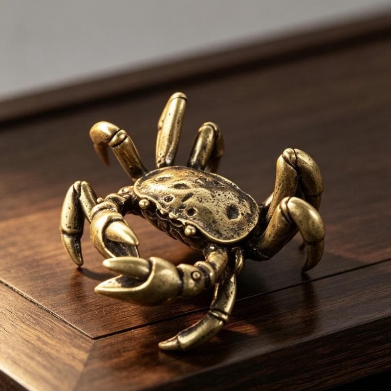 Estatueta De Caranguejo De Latão Sólido Com Acabamento Vintage , Peça Decorativa Esculpida À Mão Para Prateleira De Sala