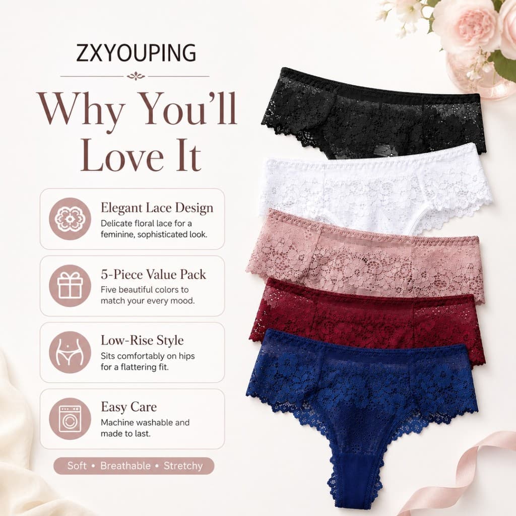 ZXYOUPING Pacote Com 1/2/3 Calcinhas Femininas De Renda Floral Soft Cuecas Respiráveis Elásticas