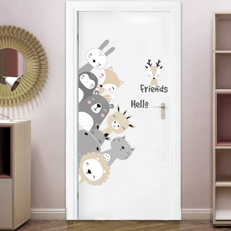 Adesivos de parede animais porta adesivos auto-adesivos adesivos de parede dos desenhos animados bonito crianças decoraç