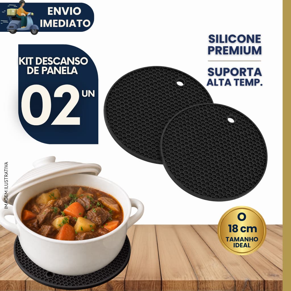 Kit 2 Descanso de Panela Silicone Antiderrapante Resistente Calor Protetor De Mesa Cozinha