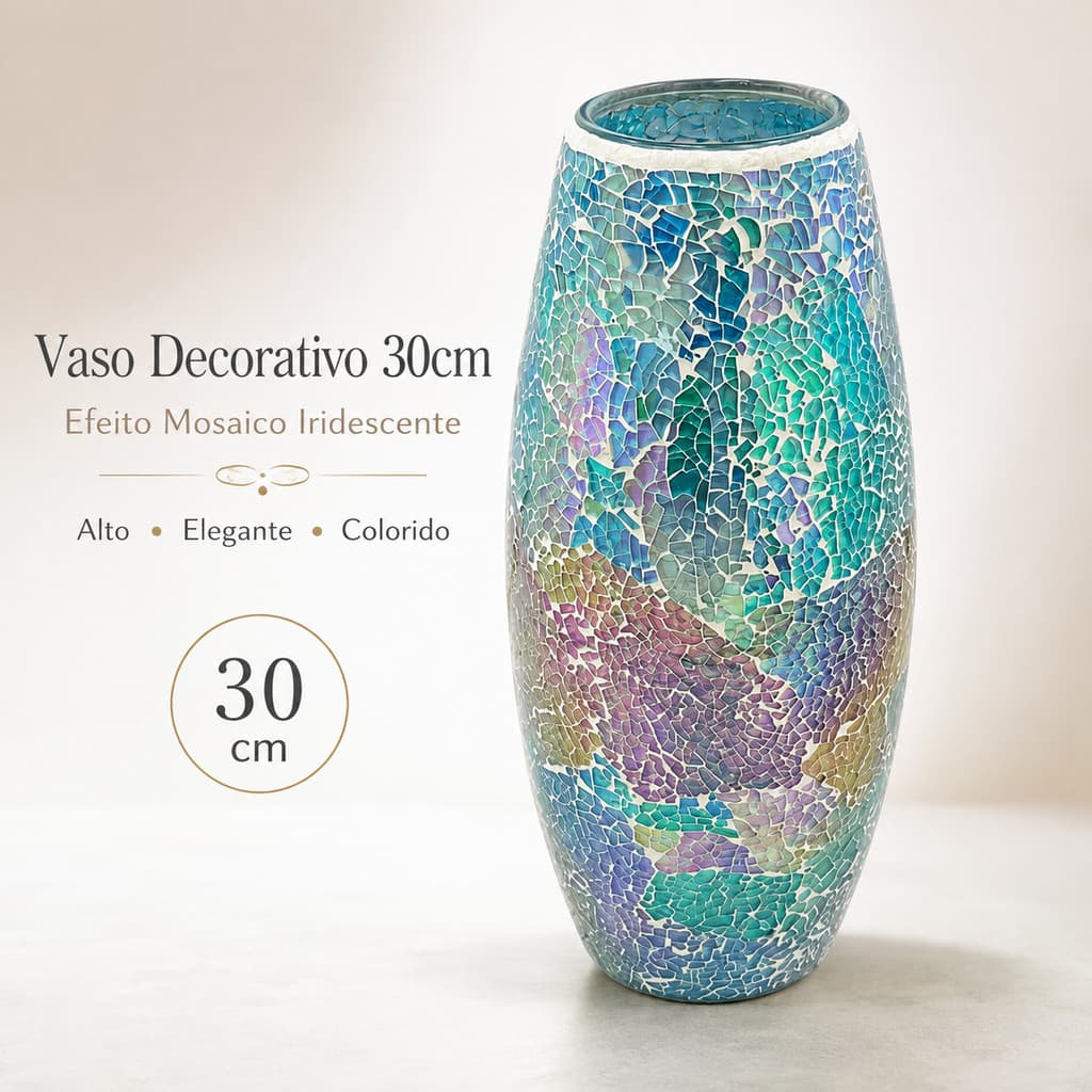 Vaso Decorativo, Vaso de Vidro 30cm Colorido para Flores, Centro de Mesa Decorativo e Vaso para Aparador