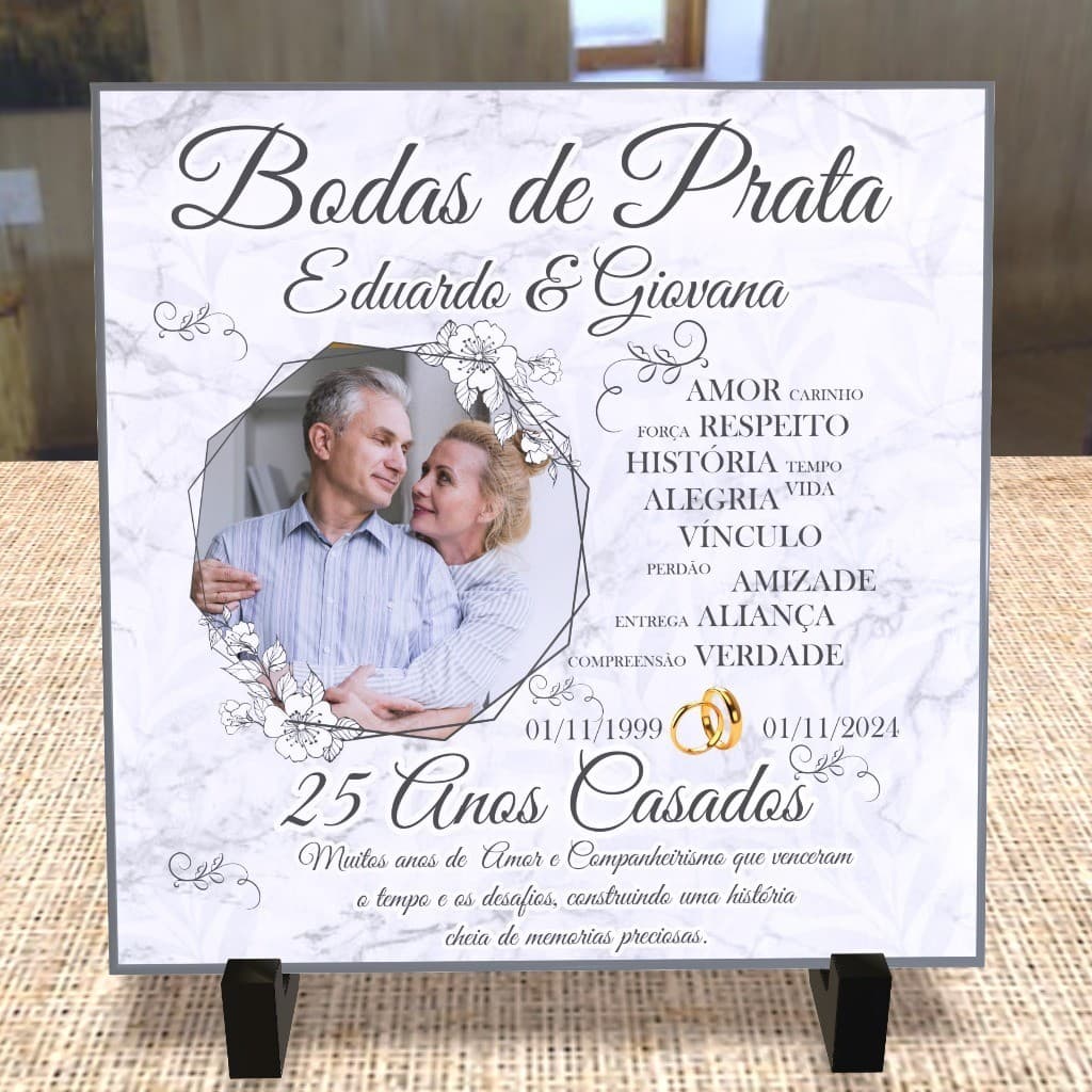 Azulejo Personalizado Presente para Bodas de Prata com Foto- 25 anos casados