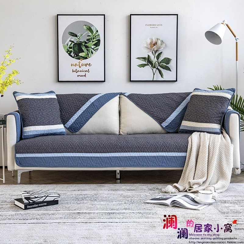 Almofada de sofá nórdica azul, quatro estações, Universal, antiderrapante, tecido de algodão, moda, simples, moderno, en