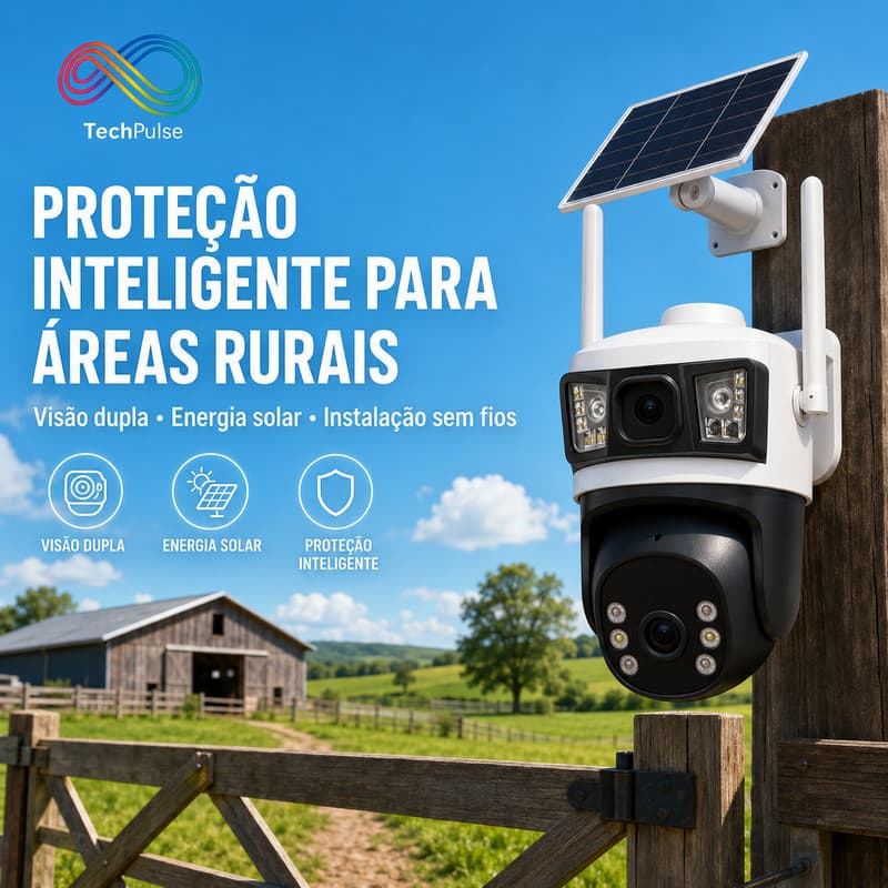 Câmera Solar Inteligente 4G 4MP Dupla Tela Vigilância Externa com Detecção de Movimento Camera Segurança Externa