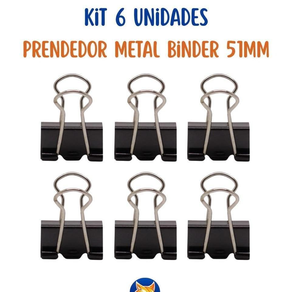 Kit 6 Prendedores Metal Binder Preto 51Mm Jocar Office