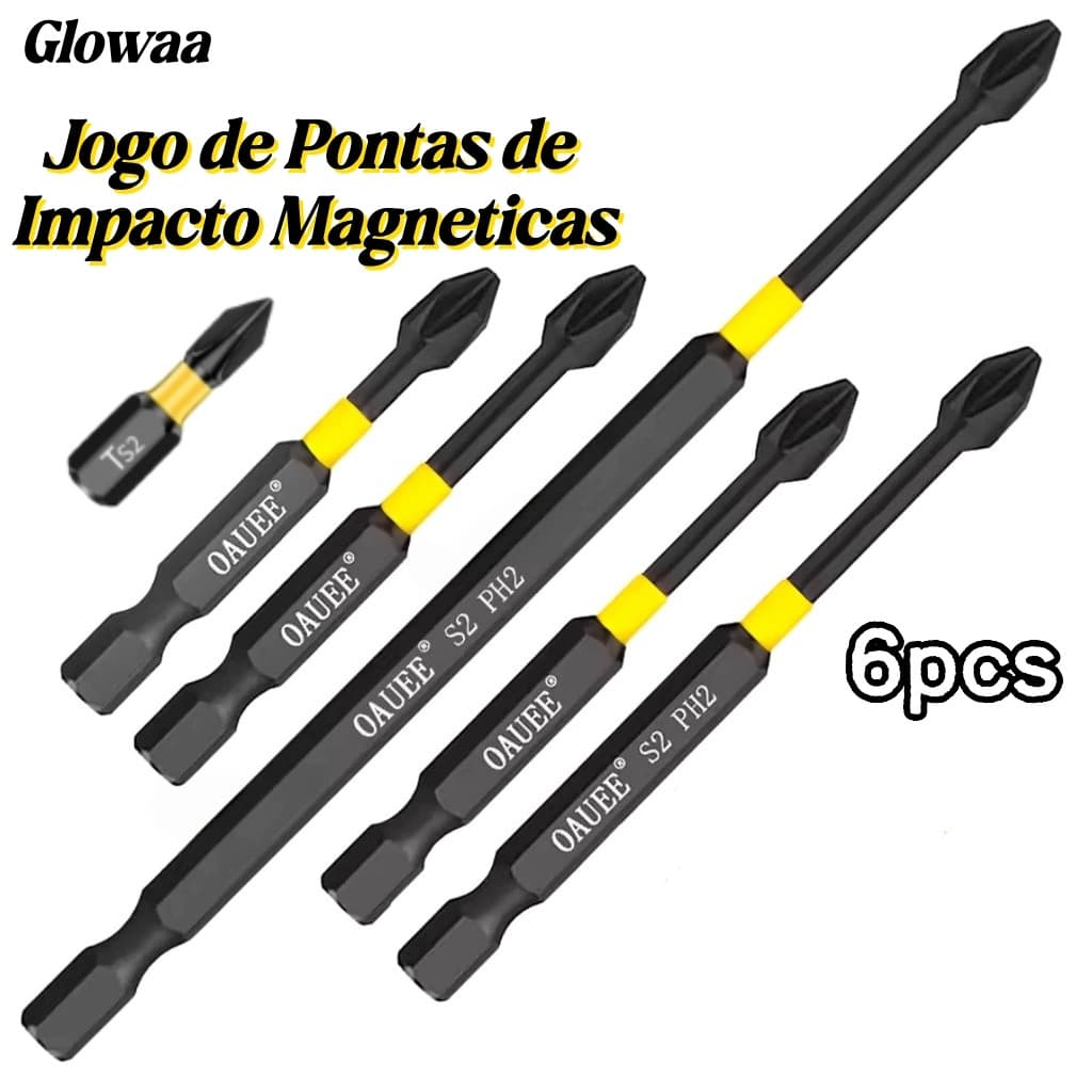 Kit of 6 Magnetic Impact Bits in Reinforced Steel PH2 25 to 150mm for Screwdriver