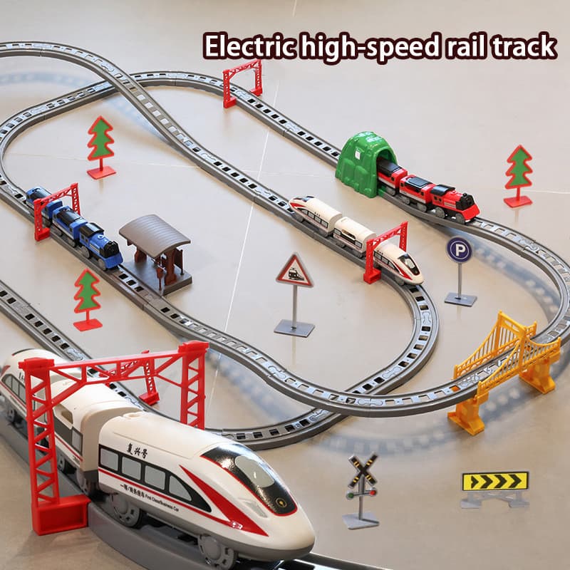 Trem elétrico infantil com pista trem de alto trilho brinquedo modelo de carro em movimento brinquedos infantis