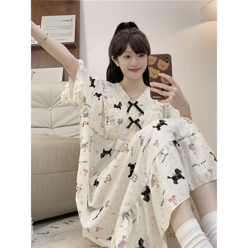 Camisola feminina verão de manga curta Plus Size nuvem algodão bonito dos desenhos animados gordura mm100kg pijamas verã