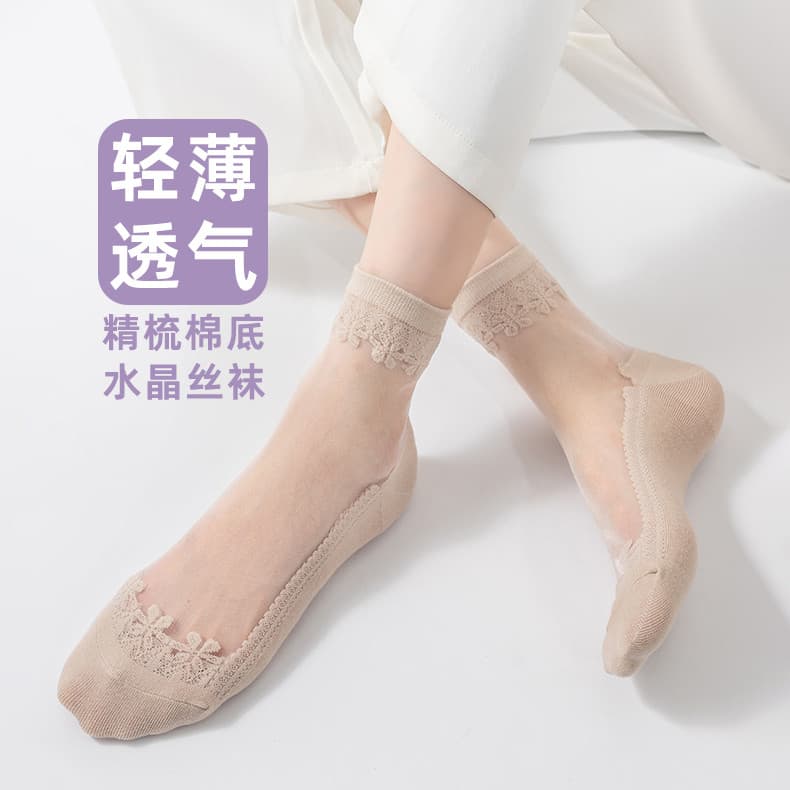 Feminino Feimi meias primavera verão novo estilo moda cristal seda feminino estilo japonês meias de fundo de algodão tub
