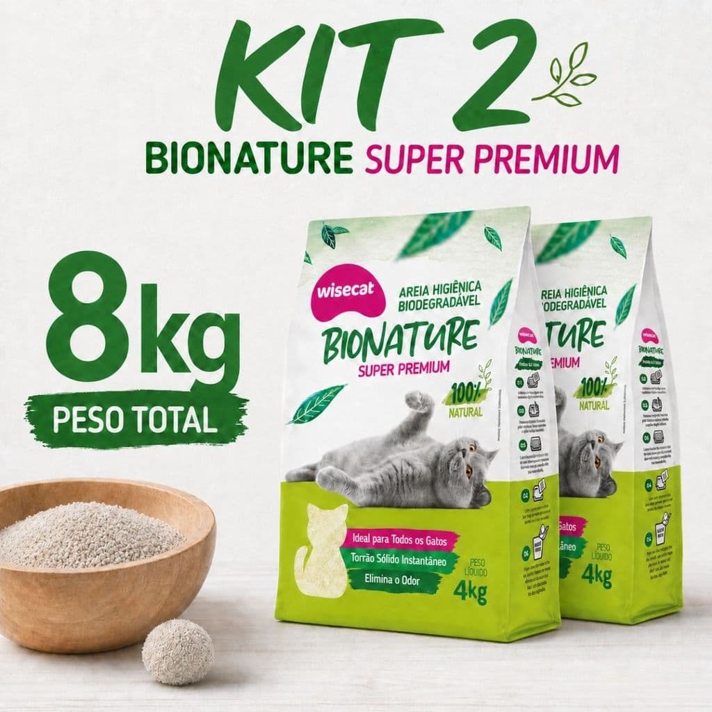 Kit 2 Areia Sanitária De Mandioca Granulado Para Gatos Biodegradável Wisecat 8kg