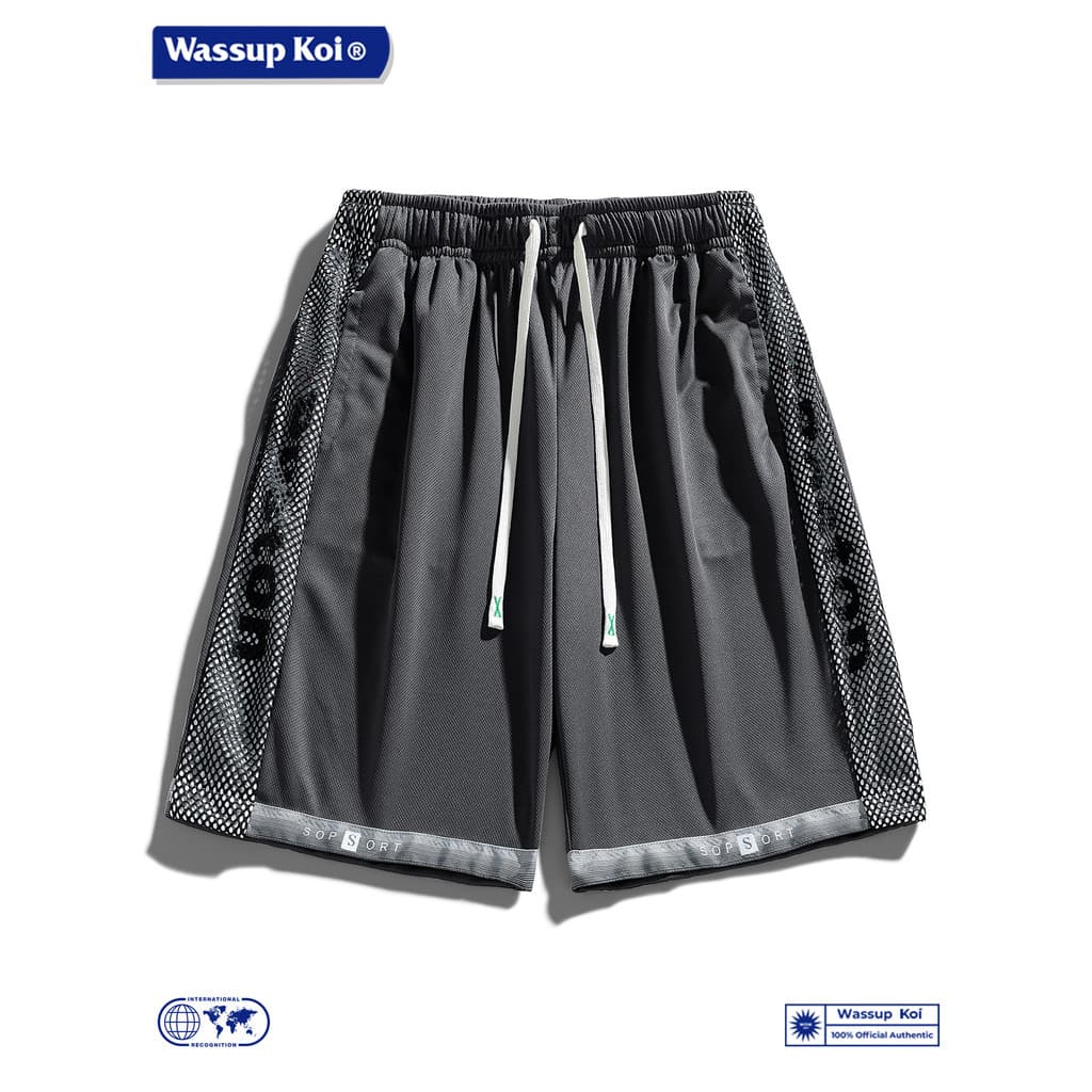 WASSUP KOI Shorts esportivos masculinos verão respirável solto rendas calças de cinco pontos calças de basquete de secag