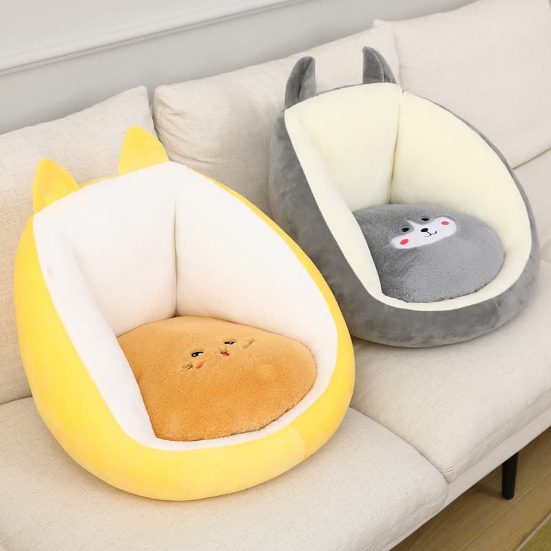 Cadeira de almofada de sofá de pelúcia de desenho animado com encosto integrado espessado estilo inverno almofada de pei
